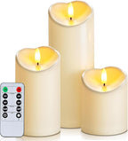 Homemory Flameless Candles with Timer and Remote Control, Battery Operated LED Candles, Realistic Fake Plastic Candles for Wedding, Festival, Home Decor, Waterproof Outdoor, D3”H4”6”8”, Dark Ivory