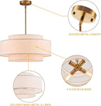 Modern 19.7" Drum Chandelier 4-Lights Vintage Modern Chandelier Light Fixture with Linen Shade Retro Farmhouse Drum Chandeliers for Dining Room, Kitchen Island, Living Room, Bedroom