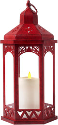 LED Hexagon Lantern with Flameless LED Candle, Unique Shape and Pattern to Give an Upscale Garden Party Vibe. Suitable for Home & Outdoor Usage,Special Event or Wedding.Battery Powered (Red)
