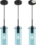 Blue Pendant Lights Kitchen Island 3 Packs, Blown Glass Pendant Light, Modern Glass Kitchen Pendant Light, Hanging Pendant Lights, Island Pendant Lights for Kitchen, Dining Living Bathroom