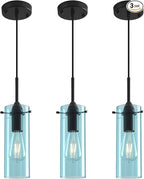 Blue Pendant Lights Kitchen Island 3 Packs, Blown Glass Pendant Light, Modern Glass Kitchen Pendant Light, Hanging Pendant Lights, Island Pendant Lights for Kitchen, Dining Living Bathroom