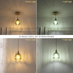 Mini Pendant Light 2 Pack with Green Tulip Glass Lmapshade, Brass Vintage Pendant Light Adjustable Hanging Light for Kitchen Island Dining Room Hallway