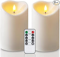 Amagic 4” x 6” Waterproof Outdoor Flameless Candles with Remote, Large LED Candles Battery Operated with Timer, Flickering Fake Pillar Candle for Patio Yard Porch Decor, Ivory White, Set of 2