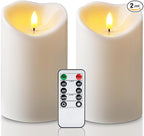 Amagic 4” x 6” Waterproof Outdoor Flameless Candles with Remote, Large LED Candles Battery Operated with Timer, Flickering Fake Pillar Candle for Patio Yard Porch Decor, Ivory White, Set of 2