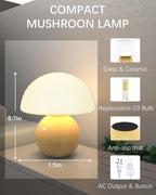 Mushroom Table Lamp with 3 Color Temperatures, 8.7" Mid Century Modern Glass Lamp for Bedroom Nightstand, Living Room, Aesthetic Dorm Desk Decor