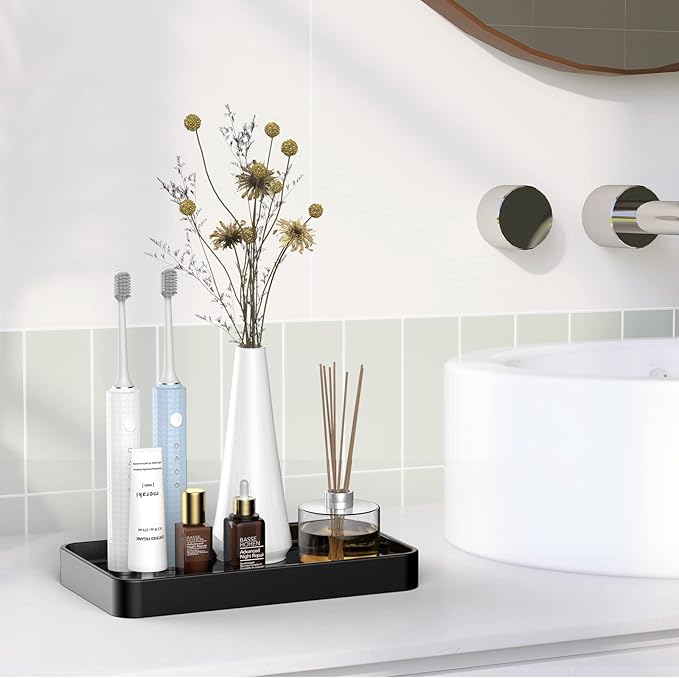 Gurygo Vanity Tray for Bathroom -10" Ceramic Soap Dispenser Tray for Kitchen - Rectangle Ceramic Tray - Bathroom Trays for Counter(Grey, Set/1)…