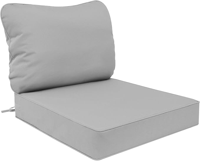 AAAAAcessories Outdoor Deep Seat Cushions, Waterproof, Fade-Resistant Patio Furniture Replacement Cushions, 24" x 24" x 5", Gray