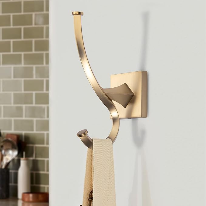 TUNNY 2 Pack Vintage Wall Hooks-Champagne Gold Coat Hooks Towel Hook for Hanging Heavy Duty Bathroom Hook Hat Hook Double Wall Mounted Coat Hanger