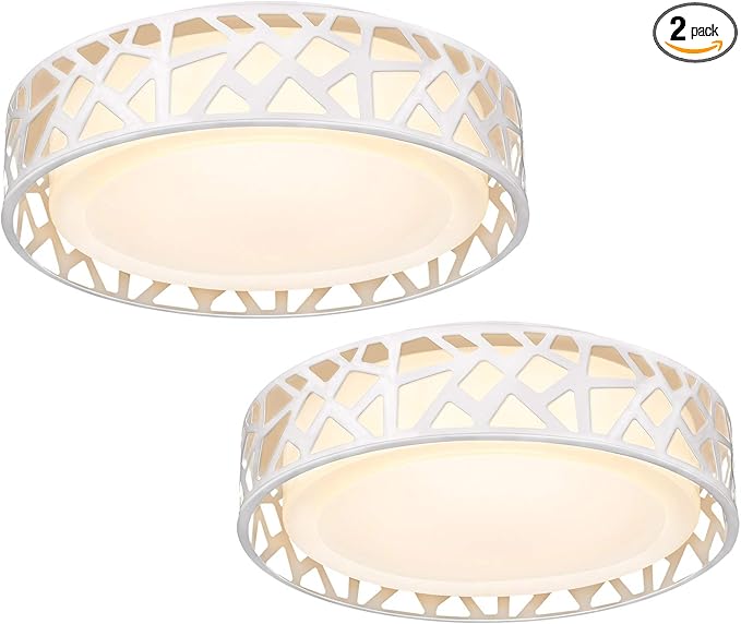 LED Flush Mount Ceiling Light 2 Pack, 14 Inch Dimmable Round Lighting Fixture, 20W 1400 Lumens 3000K Warm White, ETL Listed for Kitchen, Hallway, Bedroom, Stairways, Acrylic Lampshade