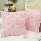 GEEORY Easter Bunny Soft Plush Pillow Covers, 16 x 16 Inch Set of 2, Fluffy Faux Fur Wool Decorative Farmhouse Cushion Case for Sofa Home Decoration Pink GC015-16