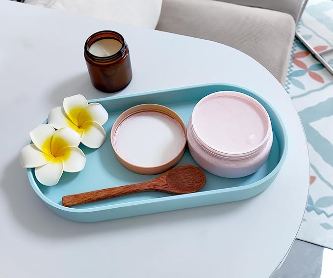 Blue Small Tray (11.8 inch), Oval Tray for Kitchen Counter, Bathtub Bathroom Vanity Items, Countertop Organizer, Coffee Accessory, Bar, Serving Seasoning, Salt and Pepper, Soap, Perfume.