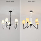 Chandelier with Linen Shade, Black Dining Room Light Fixtures Over Table, Classic Pendant Light Fixtures Ceiling Hanging Lighting for Living Room Bedroom, 5-Arm, 30" Dia