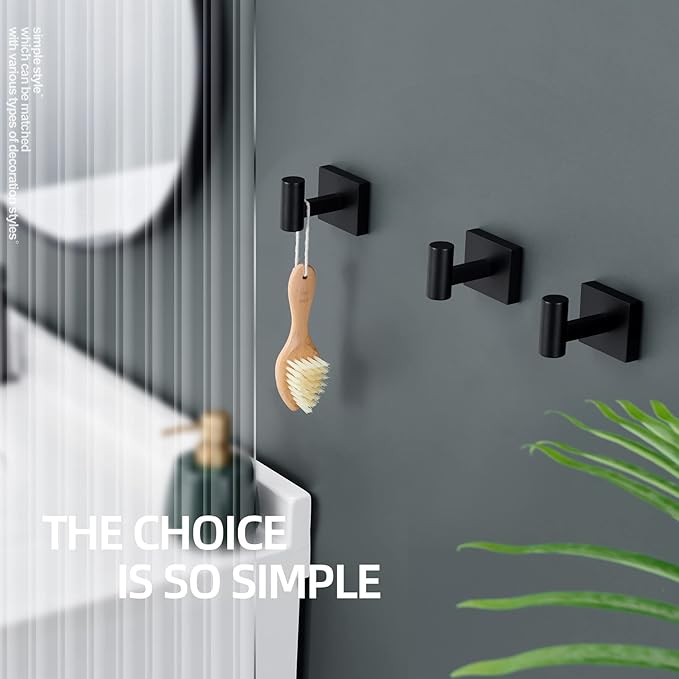 KOKOSIRI Robe Hook Bathroom Towel Coat Hooks Matte Black for Bath Kitchen Wall 3 Pack Stainless Steel B1013BK-P3