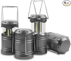 Lichamp LED Camping Lantern, 4 Pack Battery Powered Flashlight for Power Outages, Portable Collapsible Hanging Light Essential for Home, Outdoor, Emergency Lamp Survival Kit Gear for Hurricane, Gray
