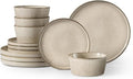 Herogo Stoneware Plates and Bowls Sets for 4, 12 Pieces Modern Dinnerware, Reactive Glaze Dishes Set for Kitchen, Chip Resistant, Microwave & Dishwasher Safe, Cream Khaki