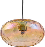 Amber Glass Pendant Lighting, 11" Hammered Lampshade Hanging Lamp, 1-Light Brass Gold Chandelier for Dining Living Room Kitchen Island