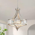 XINGQI Round Crystal Chandeliers for Dining Room Modern 4-Light Rustic Farmhouse Light Fixture Brushed Nickel Pendant Lighting for Living Room Kitchen Island Bedroom