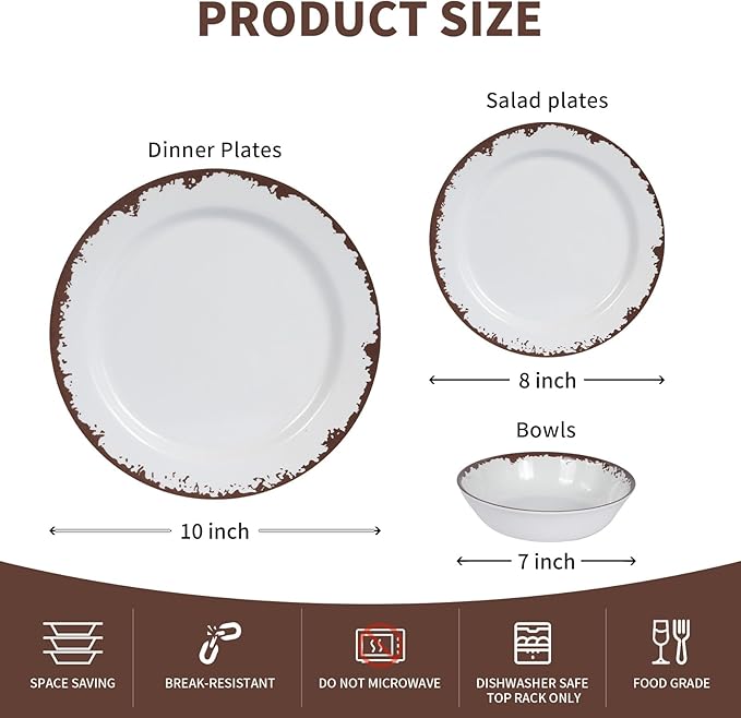 Melamine Dinnerware Set-12 Piece Melamine Plates and Bowls Set for 4,Lightweight yet Durable Dish Set,Camping/RV Unbreakable Serving Dishes, Dishwasher Safe, Off White