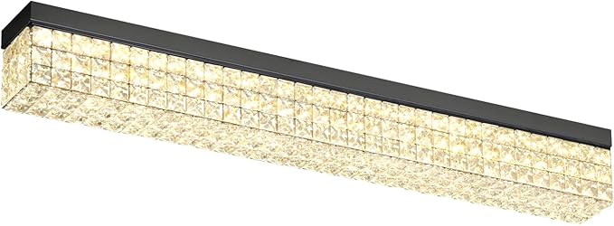 L 40" Modern Rectangle Chandelier Black Rectangular Flush Mount Chandelier Crystal Ceiling Light Fixture for Dining Living Room Kitchen Island