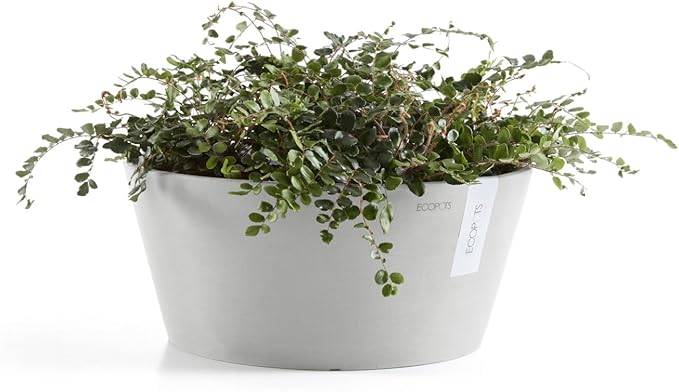 Ecopots Frankfurt Durable Modern Round Indoor/Outdoor Recycled-Based Composite Flower Pot Planter, White Grey, 12"