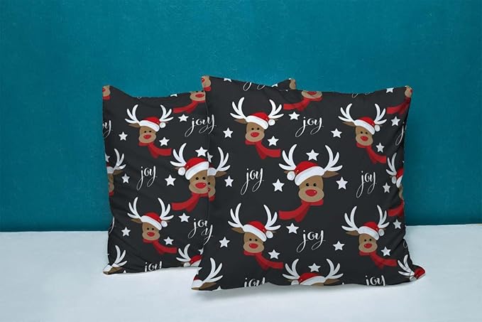 CAPSCEOLL 2PCS Gray Christmas Living Room Pillow Covers 18X18Inch Cute Deer Antlers Christmas and Scarf Snow Star Pillowcover for Bedroom Sofa Living Room Zipper Pillow Cases