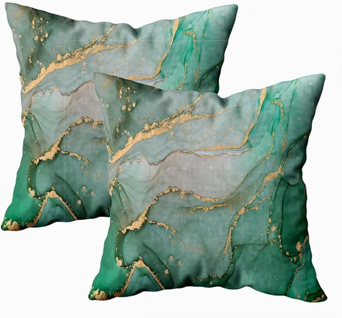 CAPSCEOLL Set of 2 Turquoise and Grey Art Artwork Contemporary Decorative Gray Home Decorative Throw Pillow Covers Cushion Covers for Bedroom Sofa Living Room 16X16 Inches