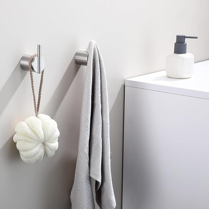 RANDOM Brushed Nickel Towel Hook Round Towel Hooks for Bathrooms Wall Mount Hand Towel Holder SUS304 Stainless Steel Wall Hook Modern Coat Robe Hook 2 Pack.96068-8BS