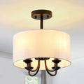 Semi Flush Mount Ceiling Light Fixture Black 4-Light Modern Chandelier Ceiling Light Fixtures Mount with White Drum Fabric Shade 12.6 inch Close to Ceiling Lighting for Foyer,Kitchen, Entryway