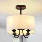 Semi Flush Mount Ceiling Light Fixture Black 4-Light Modern Chandelier Ceiling Light Fixtures Mount with White Drum Fabric Shade 12.6 inch Close to Ceiling Lighting for Foyer,Kitchen, Entryway