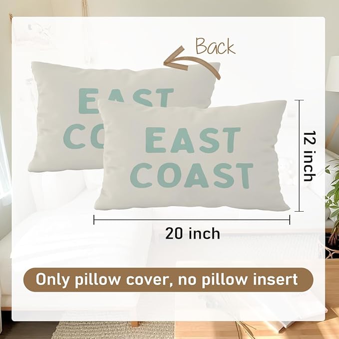 Coastal Throw Pillow Cover 12x20, Green Preppy East Coast Coquette Decor for Girls Room College Sofa Couch, Trendy Retro Dorm - Green