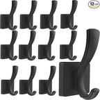 Black Coat Hooks for Wall Hanging, Bath Robe Hook Heavy Duty Thick Towel Hooks, Wall Mount Hooks Bathroom Entryway Mudroom Hooks for Hanging Coats Key Robe Hat Backpack (12 Pack, Black)