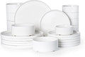 Porcelain Dinnerware Sets for 6, 24pcs High-sided Plates and Bowls Set, White Chip and Scratch Resistant Dinner Set - Dishwasher & Microwave Safe Dinging Dishes Set, QOMO-1996