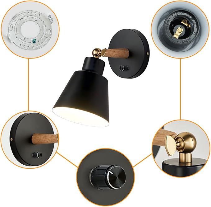 ClanKin Wall Sconces Lighting Fixture Set of 2, Bedside Wall Mounted Reading Lamp with On-Off Switch for Industrial Bedroom, Bathroom Hallway Living Room(2Pack-Black with Swtich)