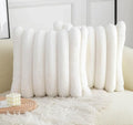 Neelvin Cream White Faux Fur Cozy Soft Striped Decorative Throw Pillow Covers 26x26 inch Set of 2,Velvet Pillowcase Cushion Case for Sofa Couch