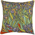 Van Gogh Irises Pillow Cover Green Floral Pillowcase Needlepoint Flower Chair Cushion Accent Botanical Flowery Outdoor Cushions Plant Hand Embroidered Wool Size 18x18