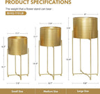 Sinolodo Gold Planters for Indoor Plants, Mid Century Floor Standing Tall Planter with Stands, 9/8/7 inch Plant Pots for Living Room Bedroom Office