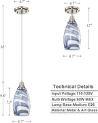 Mini Art Glass Pendant Lights Kitchen Island Blown Glass Pendant Lighting with Brushed Nickel Finish Adjustable Cord Ceiling Hanging Lamp for Hallway,Dining Room White and Dark Blue-1P