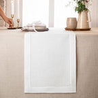 D'Moksha Homes Linen White Table Runner 48 Inches - Classic Hemstitch, 100% Pure Linen Coffee Table Runner 14 x 48 Inch Ideal for Dresser Tables - Fall, Autumn and Halloween