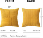 MIULEE Mustard Yellow Corduroy Pillow Covers Pack of 2 Boho Decorative Spliced Throw Pillow Covers Soft Solid Couch Pillowcases Cross Patchwork Textured Covers for Living Room Bed Sofa 20x20 inch