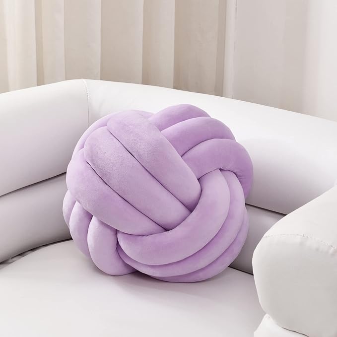 Sioloc Soft Knot Ball Pillows,Round Throw Pillow Cushion Home Decoration Plush Pillow,Throw Knotted Pillow Handmade Round Plush Pillow（7.8inches,Lilac）