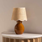 BoutiqueRugs Liliac Boho Ceramic and Jute Bedside Table Lamp for Bedroom Nightstand - End Side Lighting for Living Room - Shade Rattan - Rust, Brown, Beige - 15" H