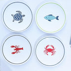 10-Inch Melamine Plates Set of 4 – Serving Dinnerware for Indoor/Outdoor Use, Ocean-Themed Design with Turtle, Crab, Lobster & Fish Patterns, Durable Dishwasher-Safe Plates‌,Sea Life