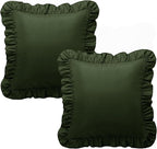 KKJIAF Ruffle Pillow Cases 18x18 Inches, Olive Green Square Ruffled Pillow Covers Set of 2, Microfiber Wrinkle Resistant Pillow Shams with Envelope Closure for Sofa Bed Living Room