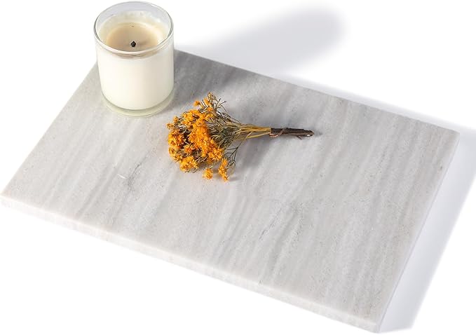 Natural Marble Cutting Boards for Kitchen - 12" x 8" Multi-Purpose Pastry Marble Tray Cheese Board Marble Slab for Counter, Bathroom Perfume Tray Jewelry Candle Plate (Nestos)