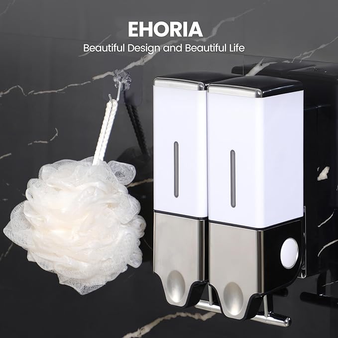 2-in-1 Quadrate Dispensers for The Shower,Shower soap Dispenser,Conditioner Dispenser, Shampoo Dispenser,No Drilled Wall Mounted Distributor,Hotel,Bathroom,Home (Double, White)
