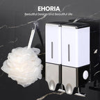 2-in-1 Quadrate Dispensers for The Shower,Shower soap Dispenser,Conditioner Dispenser, Shampoo Dispenser,No Drilled Wall Mounted Distributor,Hotel,Bathroom,Home (Double, White)