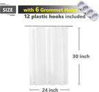 Waterproof Shower Curtain for Window Inside Shower, 24 x 30 Inches Short Length Plastic Bathroom Window Curtain Heavy Duty Vinyl with Hooks, Silky Frost, 24x30