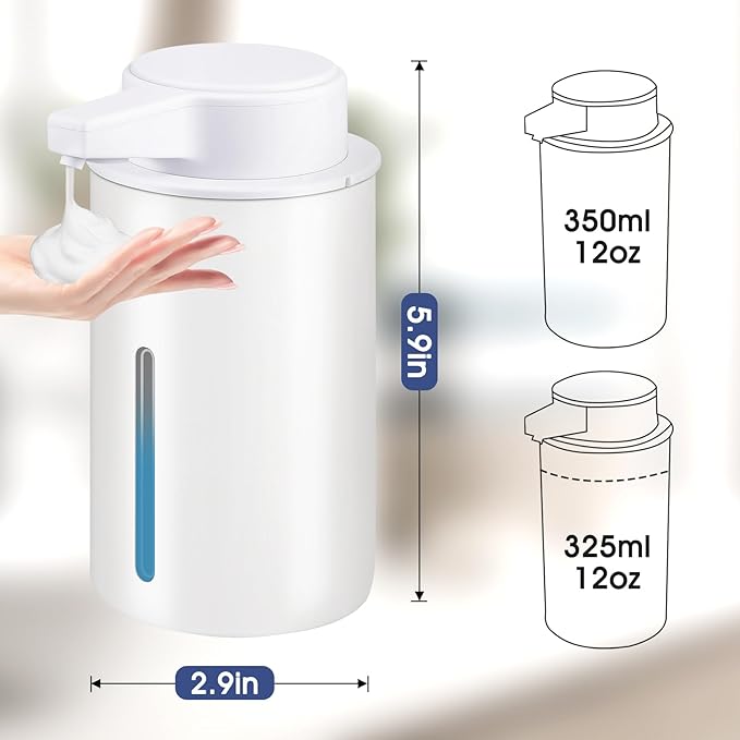 2 Pack Automatic Foaming Soap Dispenser, 13.5oz Touchless Electric Hand Soap Dispenser, Rechargeable Foam Pump for Bathroom Countertop, Kids & Family Use (White)