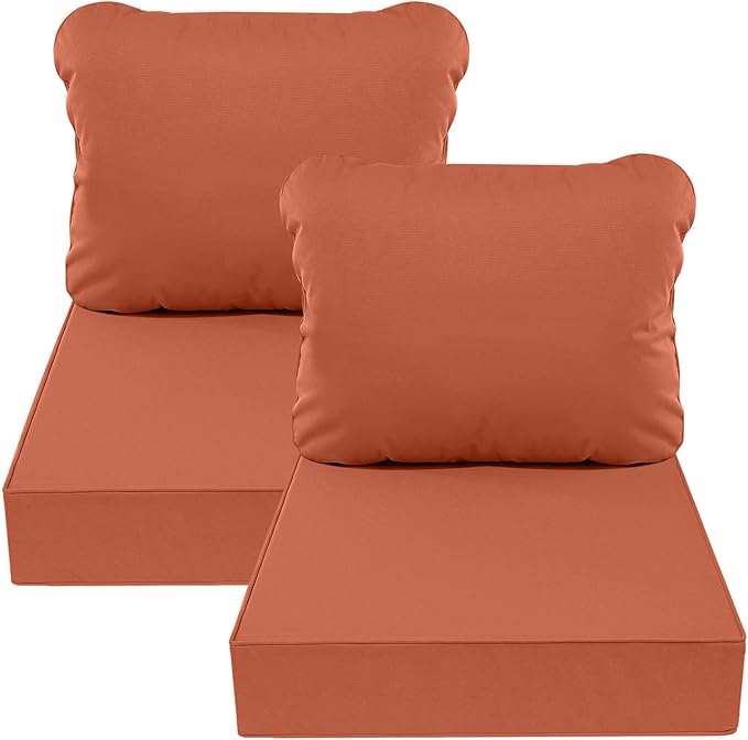 AAAAAcessories Outdoor Deep Seat Cushions, Waterproof, Fade-Resistant Patio Furniture Replacement Cushions, 23.5" x 25.5" x 5" + 23.5" x 19", Set of 2, Rust