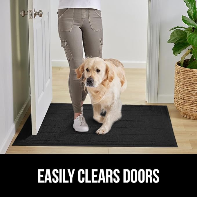 GORILLA GRIP Dirt Grabber Mesh Doormat, Low-Profile, Stain and Fade Resistant Heavy Duty Quick Dry Striped Doormats, Mats for Indoor or Outdoor Entry, Shoe Scraper, Garage Entrance Mat, 35x23, Black